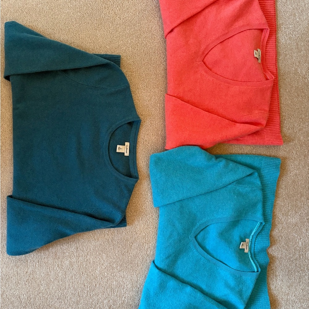 L.L. Bean Women's Sweater Trio in Teal, Coral, and Aqua